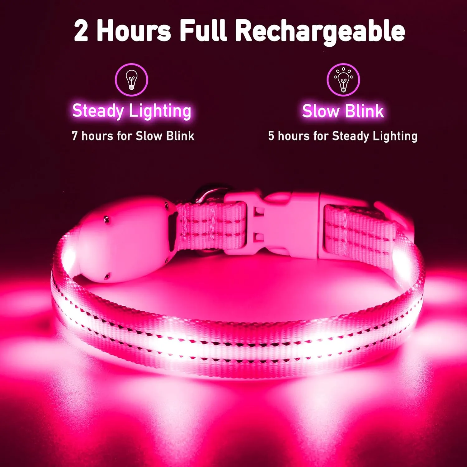 Light Up Dog Collars for Small Medium Large Dogs, Adjustable LED Dog Collar, Rechargeable Soft Glow Collar for Dog Cat Night Walking, Pink