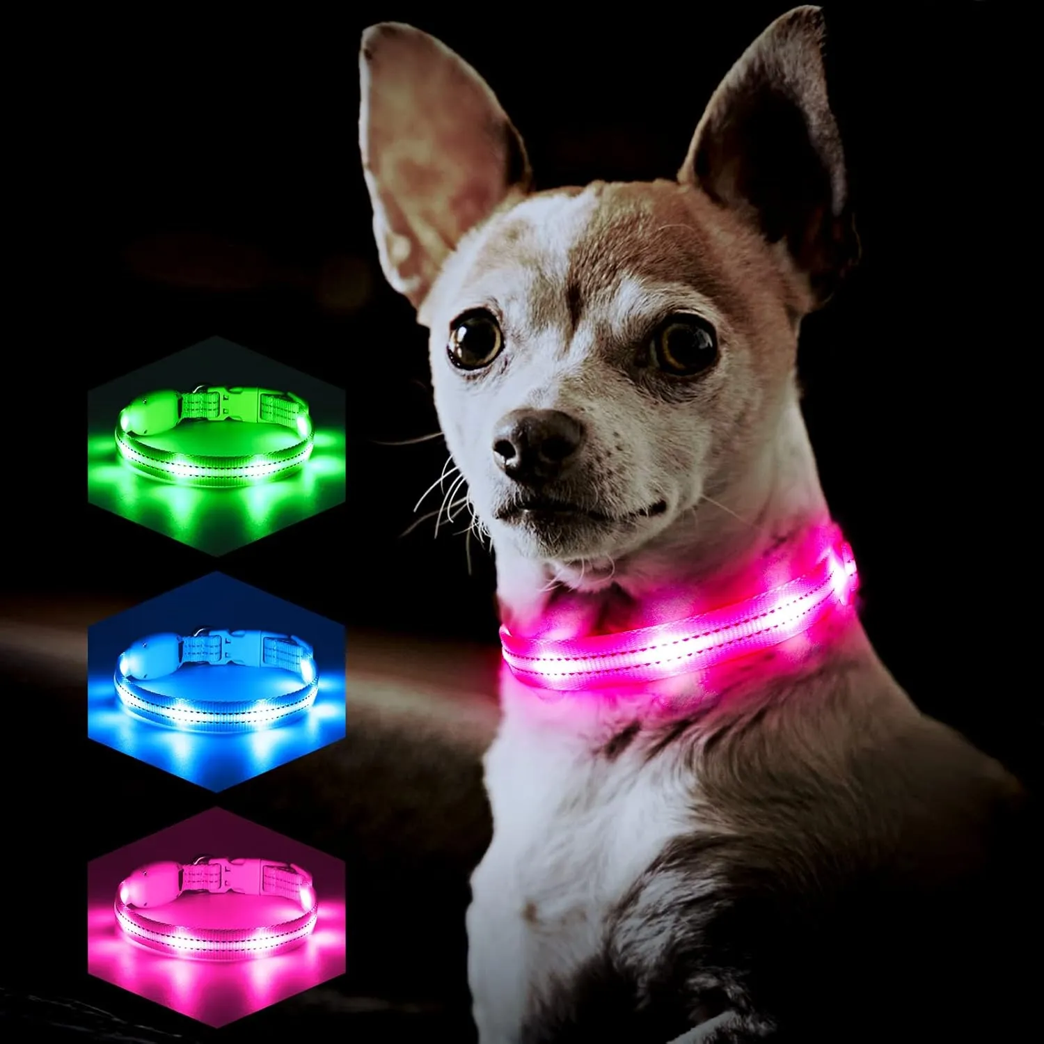 Light Up Dog Collars for Small Medium Large Dogs, Adjustable LED Dog Collar, Rechargeable Soft Glow Collar for Dog Cat Night Walking, Pink