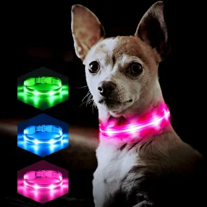 Light Up Dog Collars for Small Medium Large Dogs, Adjustable LED Dog Collar, Rechargeable Soft Glow Collar for Dog Cat Night Walking, Pink