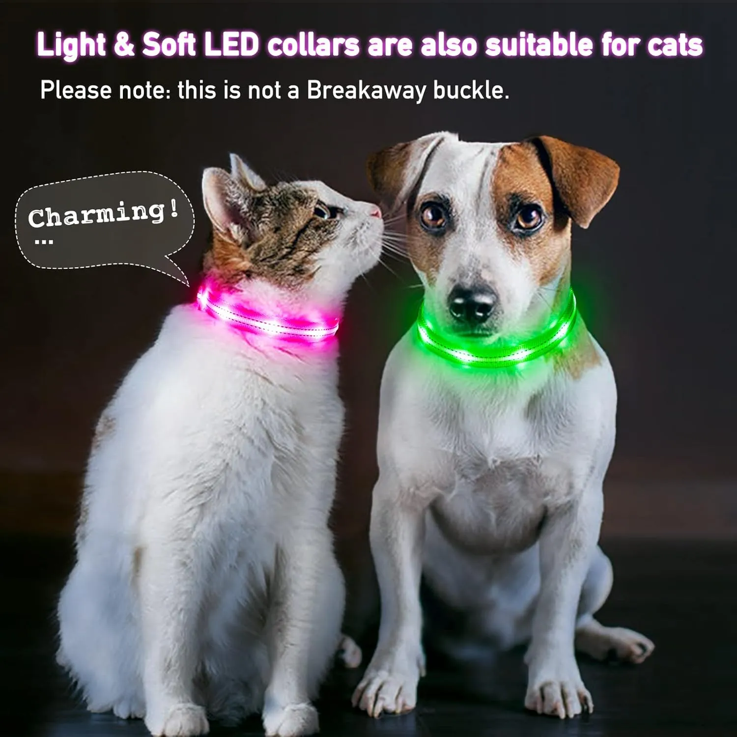 Light Up Dog Collars for Small Medium Large Dogs, Adjustable LED Dog Collar, Rechargeable Soft Glow Collar for Dog Cat Night Walking, Pink