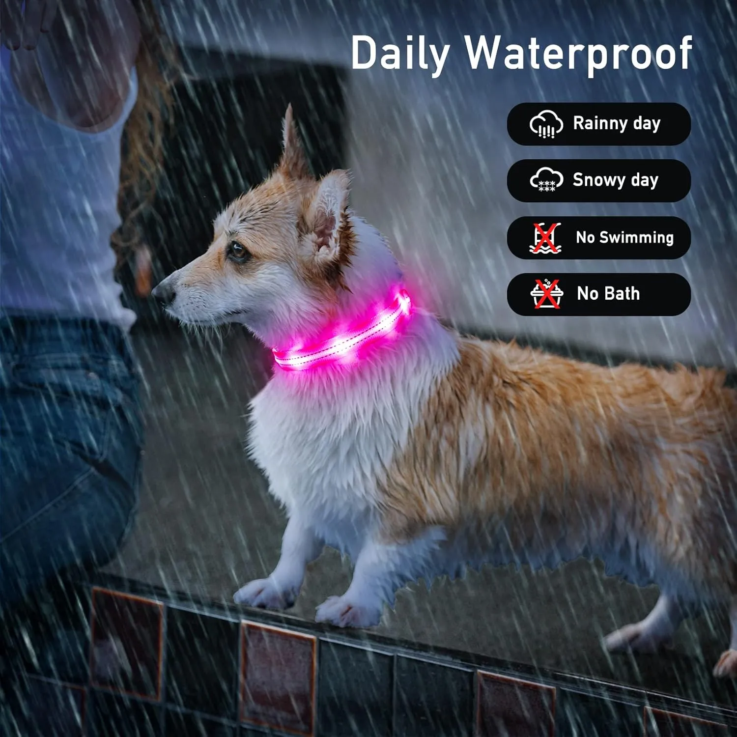 Light Up Dog Collars for Small Medium Large Dogs, Adjustable LED Dog Collar, Rechargeable Soft Glow Collar for Dog Cat Night Walking, Pink