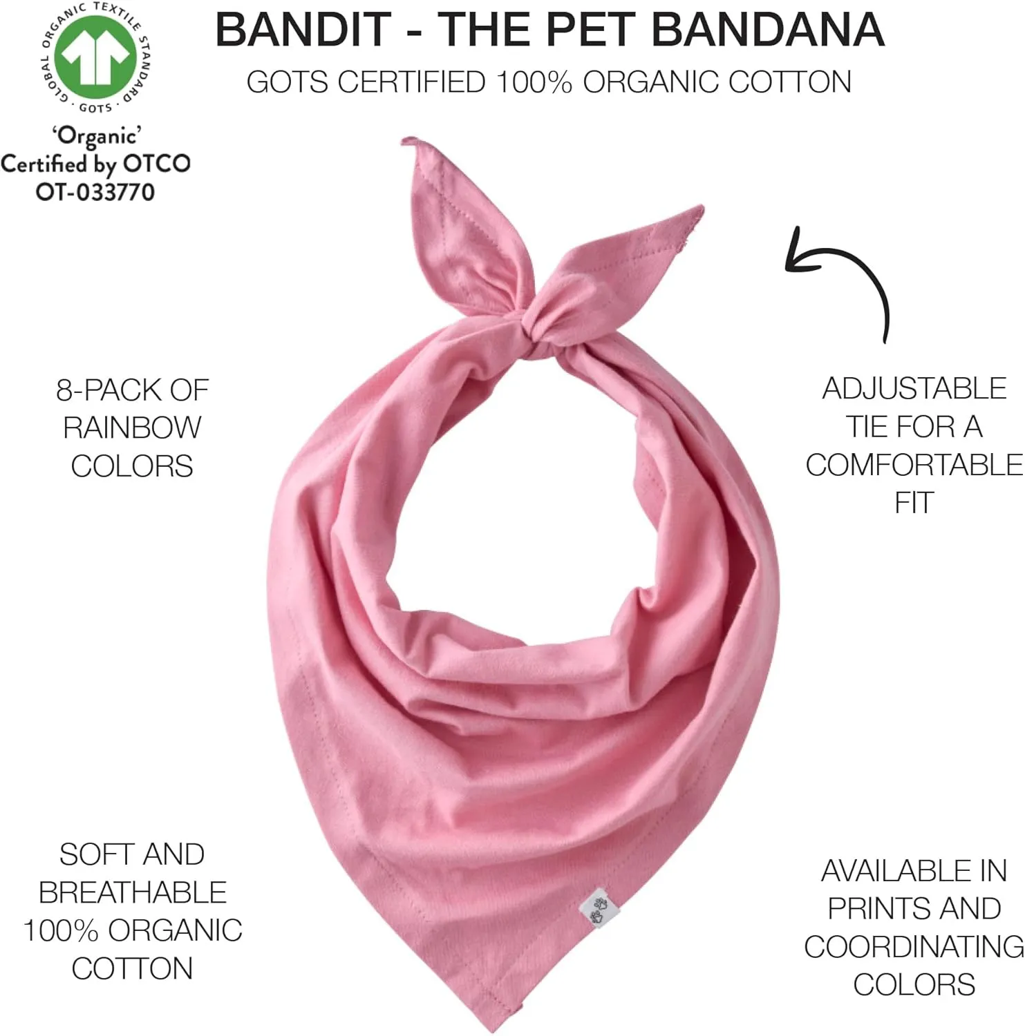 Multipack 100% Organic Cotton Pet Bandanas for Small, Medium and Large Dogs, Rainbow Pinks, Medium/Large