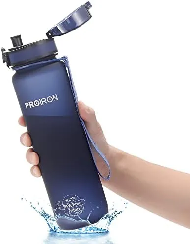 PROIRON 500ml/1l (17/32oz) Water Bottle Leak-Proof Drink Bottle BPA Free USA Tritan Material Gym Bottle with Protein Shaker, Flip Top Lid & Removable Strainer for Fitness Cycling