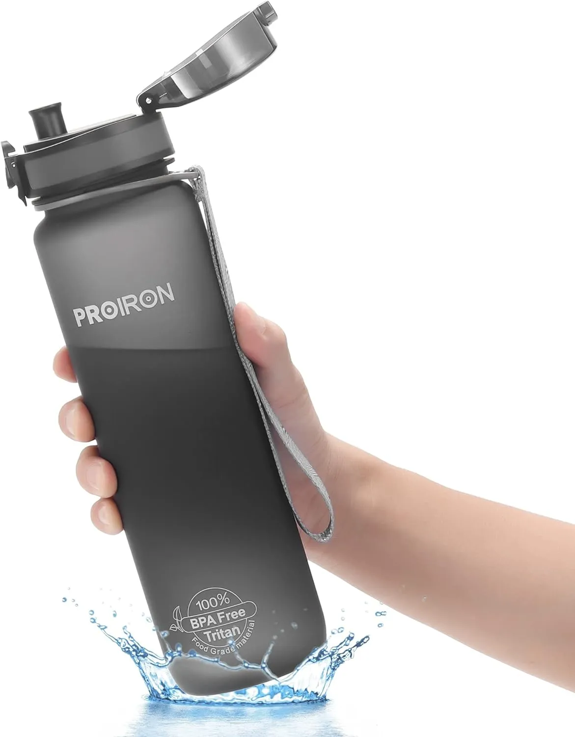 PROIRON 500ml/1l (17/32oz) Water Bottle Leak-Proof Drink Bottle BPA Free USA Tritan Material Gym Bottle with Protein Shaker, Flip Top Lid & Removable Strainer for Fitness Cycling