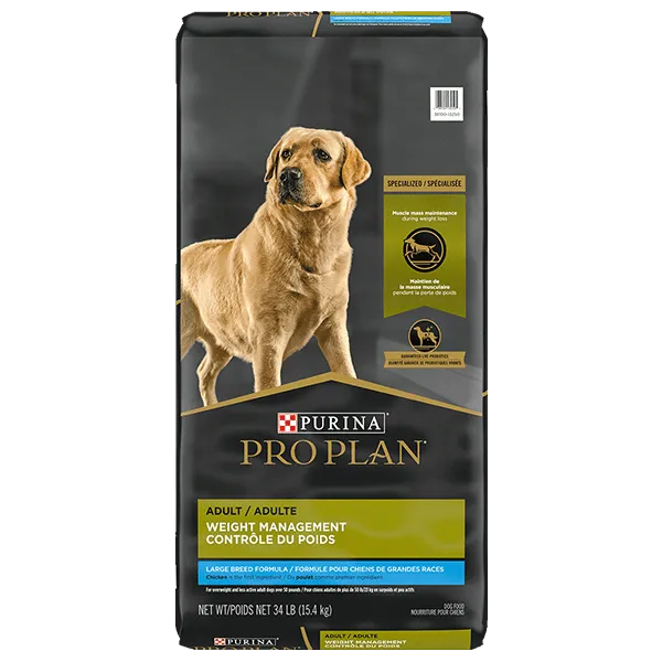 Purina Pro Plan Large Breed Adult Weight Management Chicken & Rice Formula Dry Dog Food, 34lb