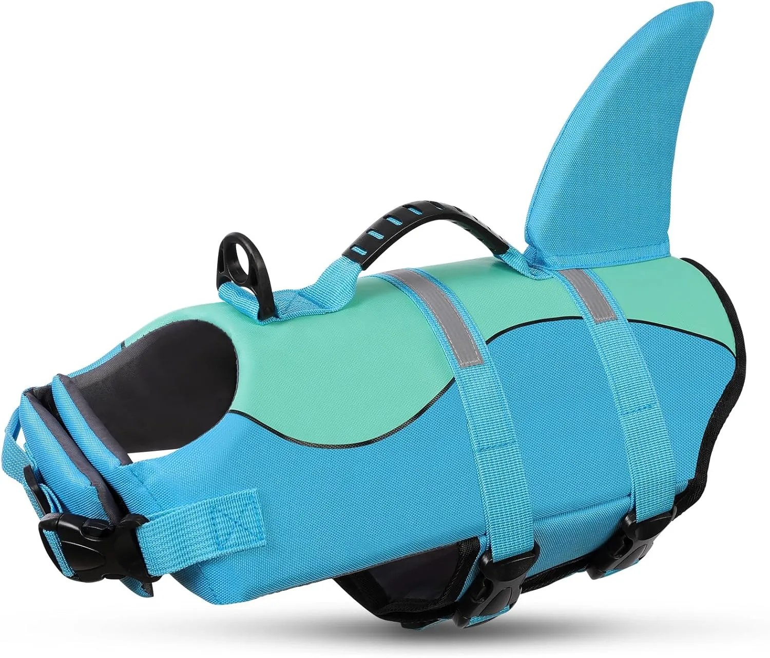 Queenmore Shark Dog Life Jacket, Dog Life Vests for Boating, High Buoyant Pet Life Vest for Swimming, Adjustable Easy On Cat Life Jackets for Small, Medium, Large Dogs (Pool Blue,S)