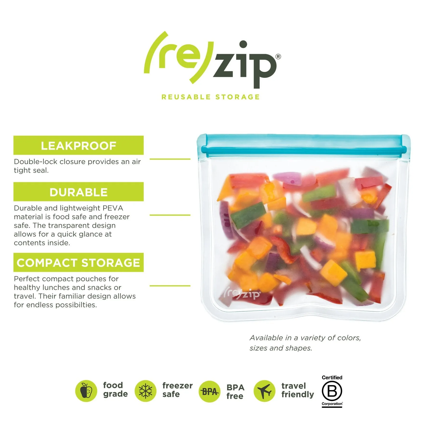(re)zip - Lay Flat Snack Leakproof Reusable Bag (2 Pack)