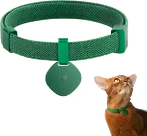 Safety Cat Collar Pro and Tag Set - U.S. IDA Gold Award, Elastic Release Cat Collar Charm Tag, Non Breakaway Cat Collar Adjustable with Charm for Kitten Small Large Cats (Alpine Green, S)