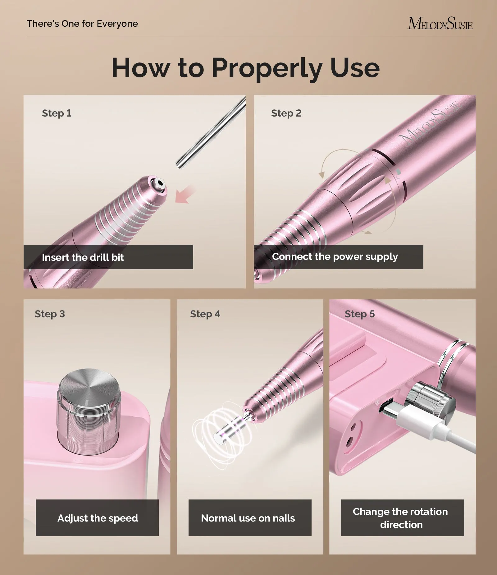 SC300F Rechargeable Nail Drill 30000RPM - Pink