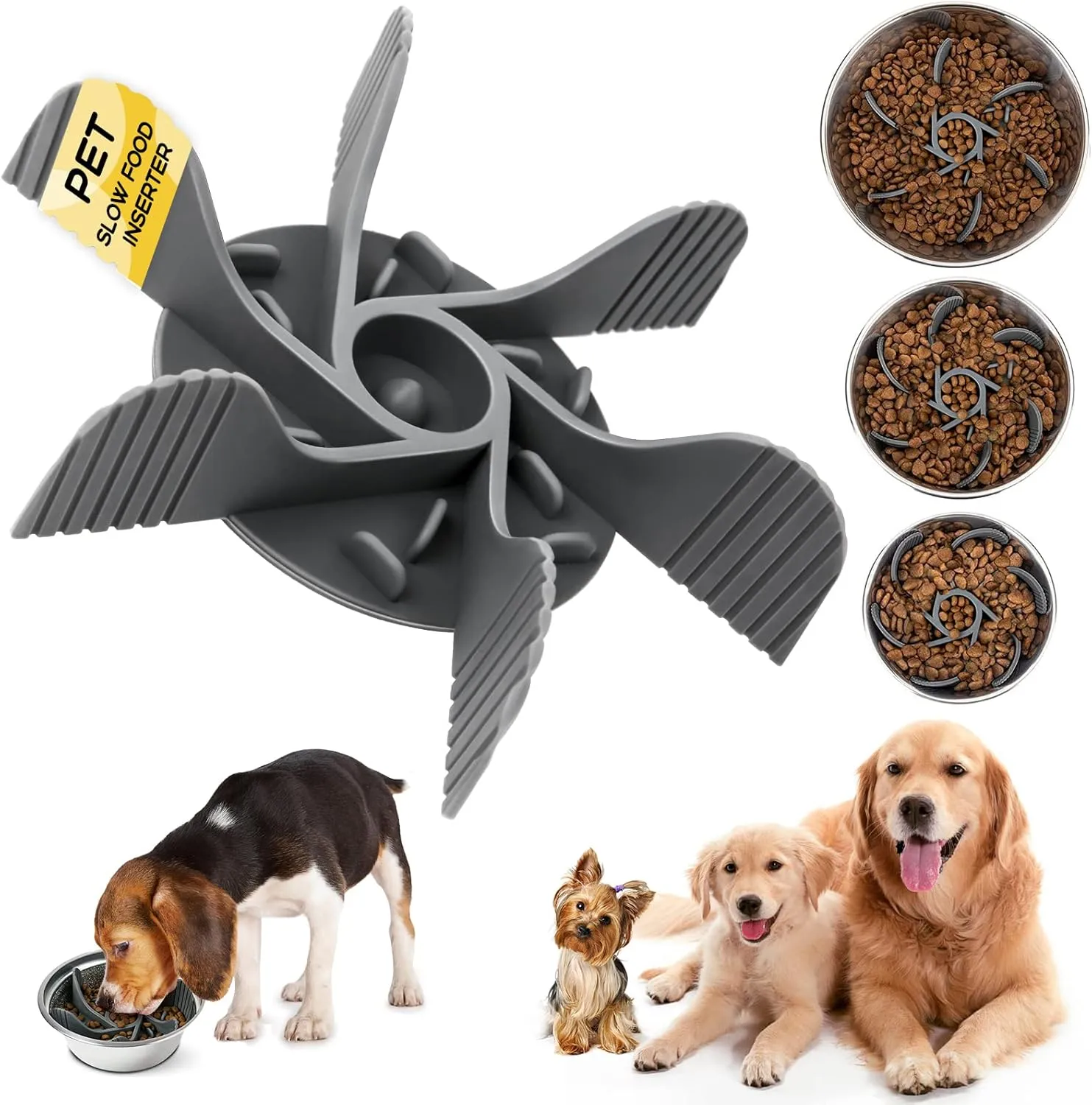 Slow Feeder Insert for Small, Medium, Large Breed Dog Bowls - Turning Dog Bowls into Slow Feeder with 18 Octopus Suction Cups