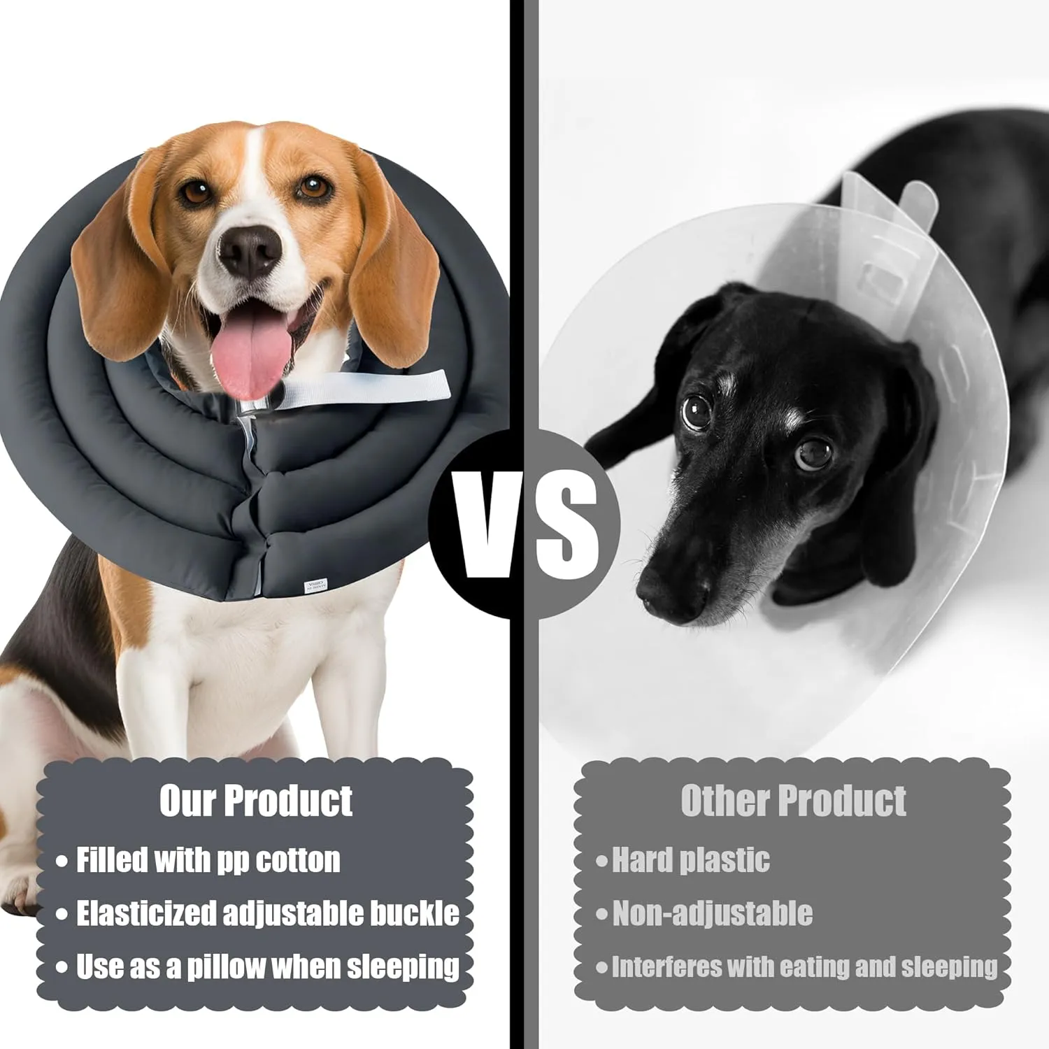 Soft Dog Cone Collar - Adjustable Comfy Recovery Cone for Medium Dogs After Surgery to Stop Licking, Waterproof Elizabethan Protective Neck Donut Collar Alternative for Pet Cat Puppy (Grey, M)