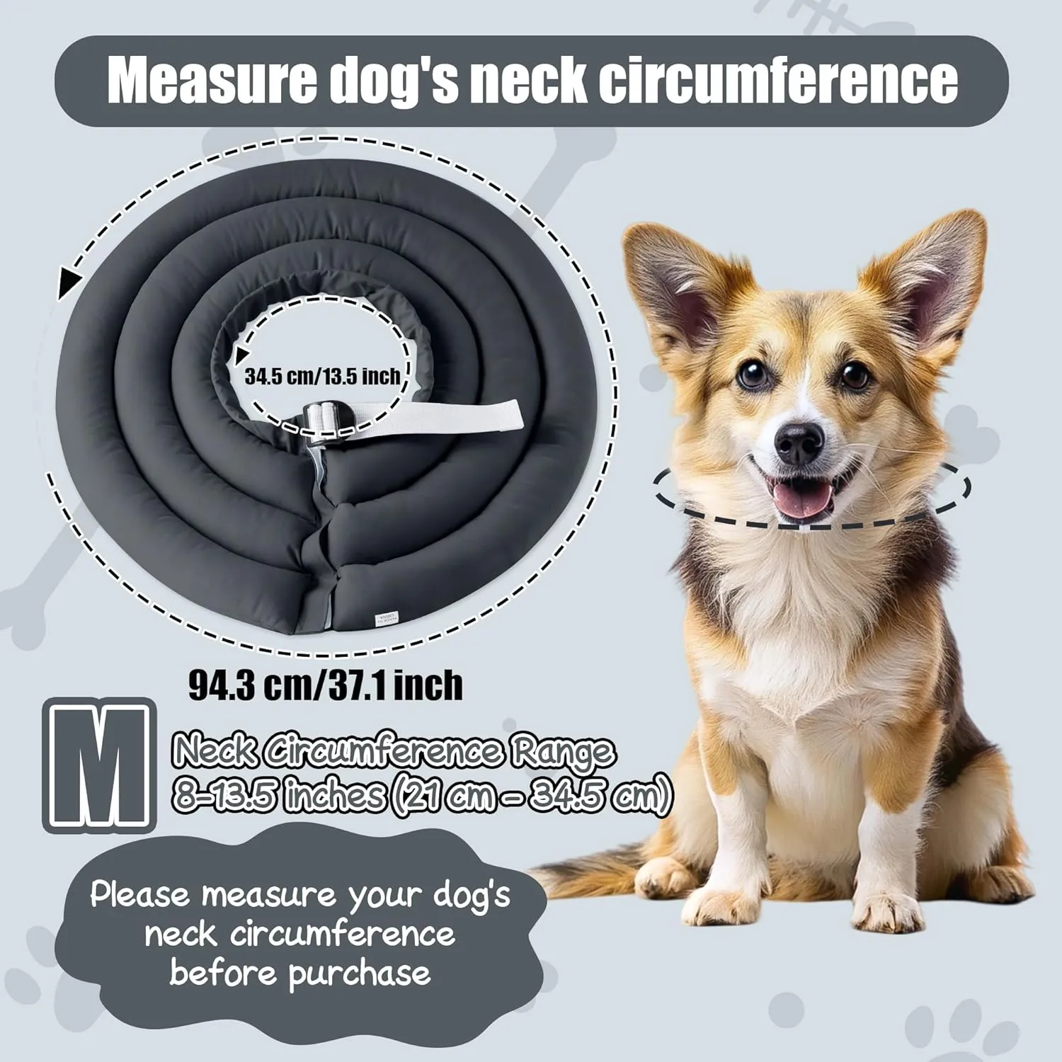 Soft Dog Cone Collar - Adjustable Comfy Recovery Cone for Medium Dogs After Surgery to Stop Licking, Waterproof Elizabethan Protective Neck Donut Collar Alternative for Pet Cat Puppy (Grey, M)