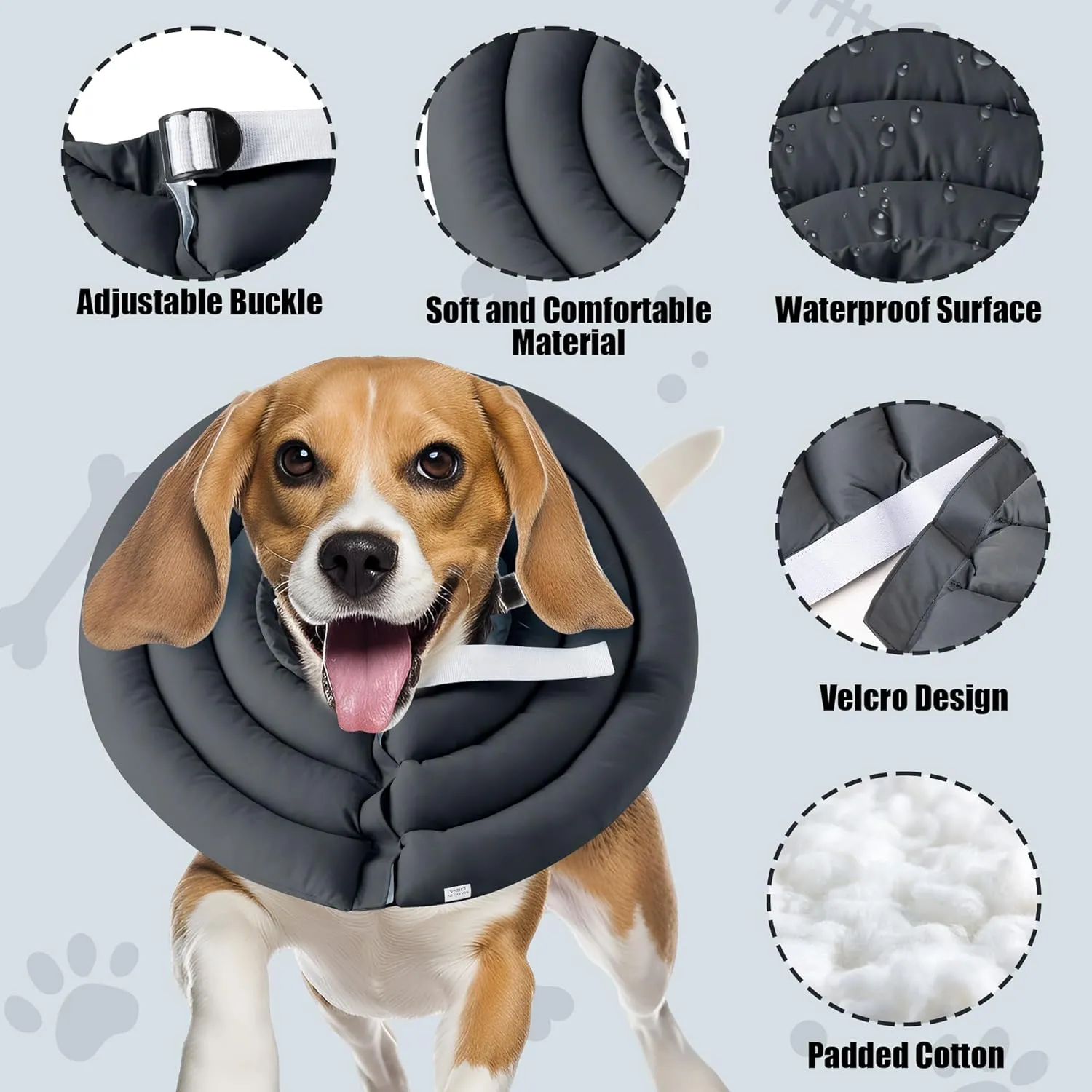 Soft Dog Cone Collar - Adjustable Comfy Recovery Cone for Medium Dogs After Surgery to Stop Licking, Waterproof Elizabethan Protective Neck Donut Collar Alternative for Pet Cat Puppy (Grey, M)