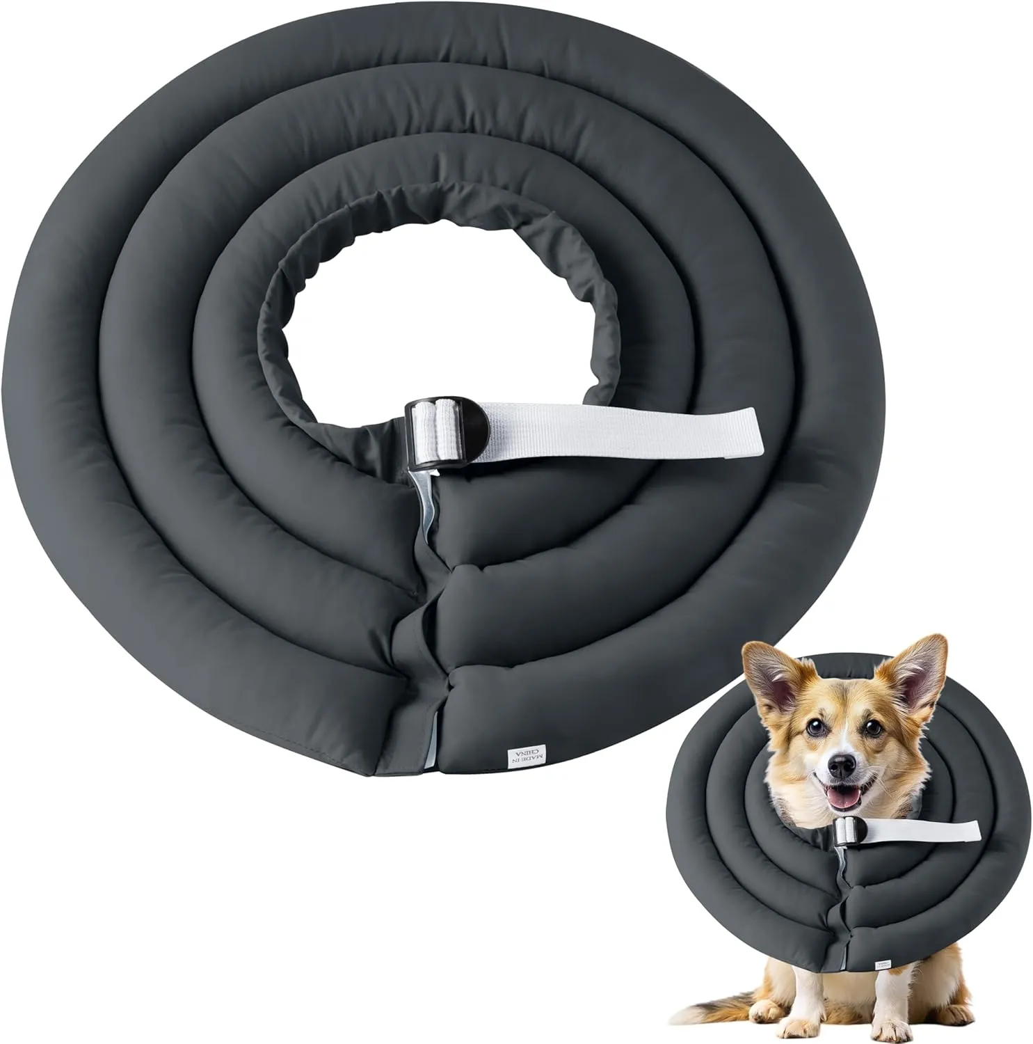 Soft Dog Cone Collar - Adjustable Comfy Recovery Cone for Medium Dogs After Surgery to Stop Licking, Waterproof Elizabethan Protective Neck Donut Collar Alternative for Pet Cat Puppy (Grey, M)