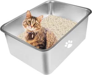 Stainless Steel Cat Litter Box - Metal High Sided Cat Litter Pan,Large Stainless Steel Box,Smooth Surface,Rust Proof,Non-Stick, Odorless, Easy to Clean,Pet Toilet Supplies for Kitten, Kitty, Rabbit