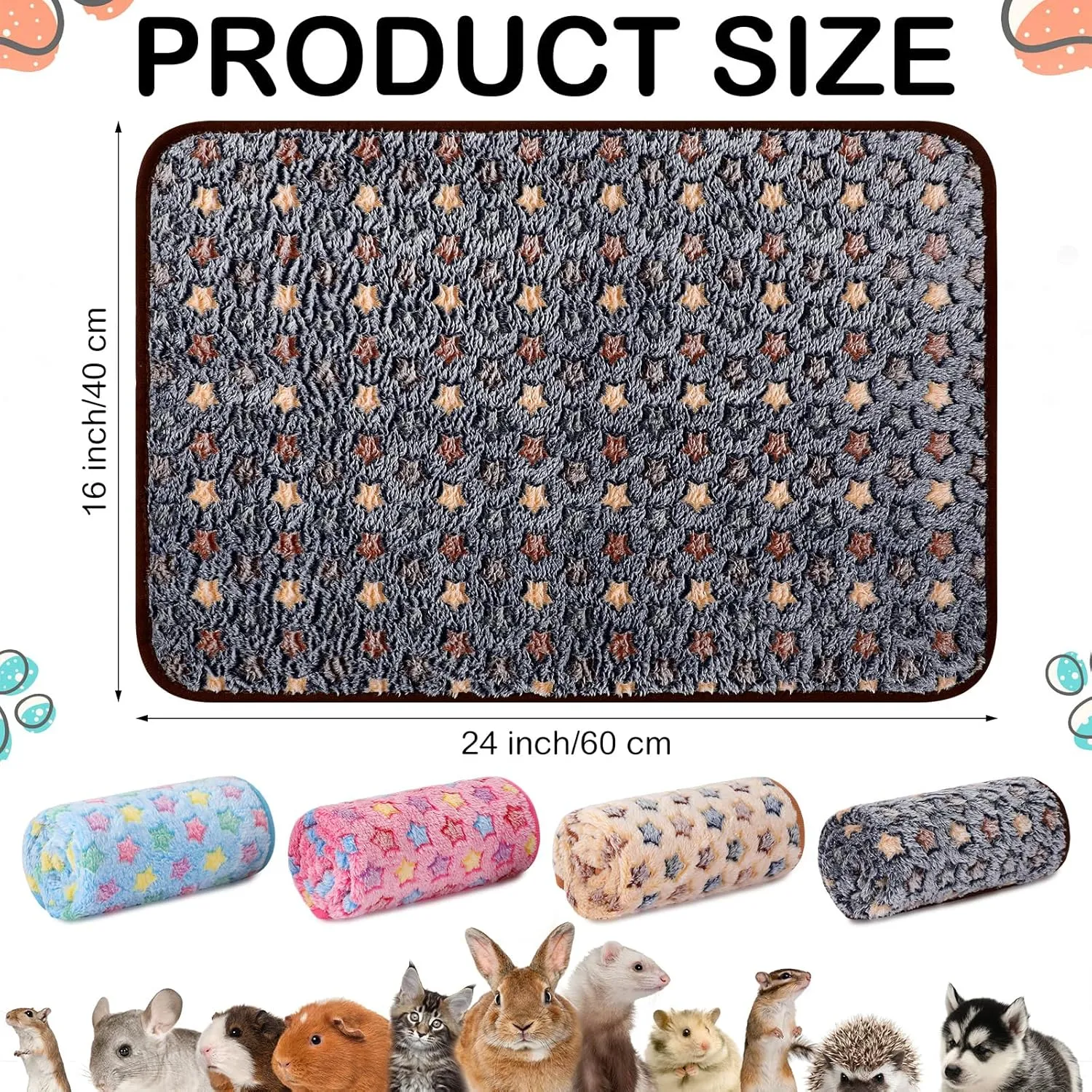 Tudomro 8 Pcs Guinea Pig Bedding Cage Liners Bulk Waterproof Blankets Small Animal Flannel Throw Bedding Absorbent Reusable Pet Pee Sleep Mat Pad Cover for Hamster Ferret (Star,16 x 24 Inch)