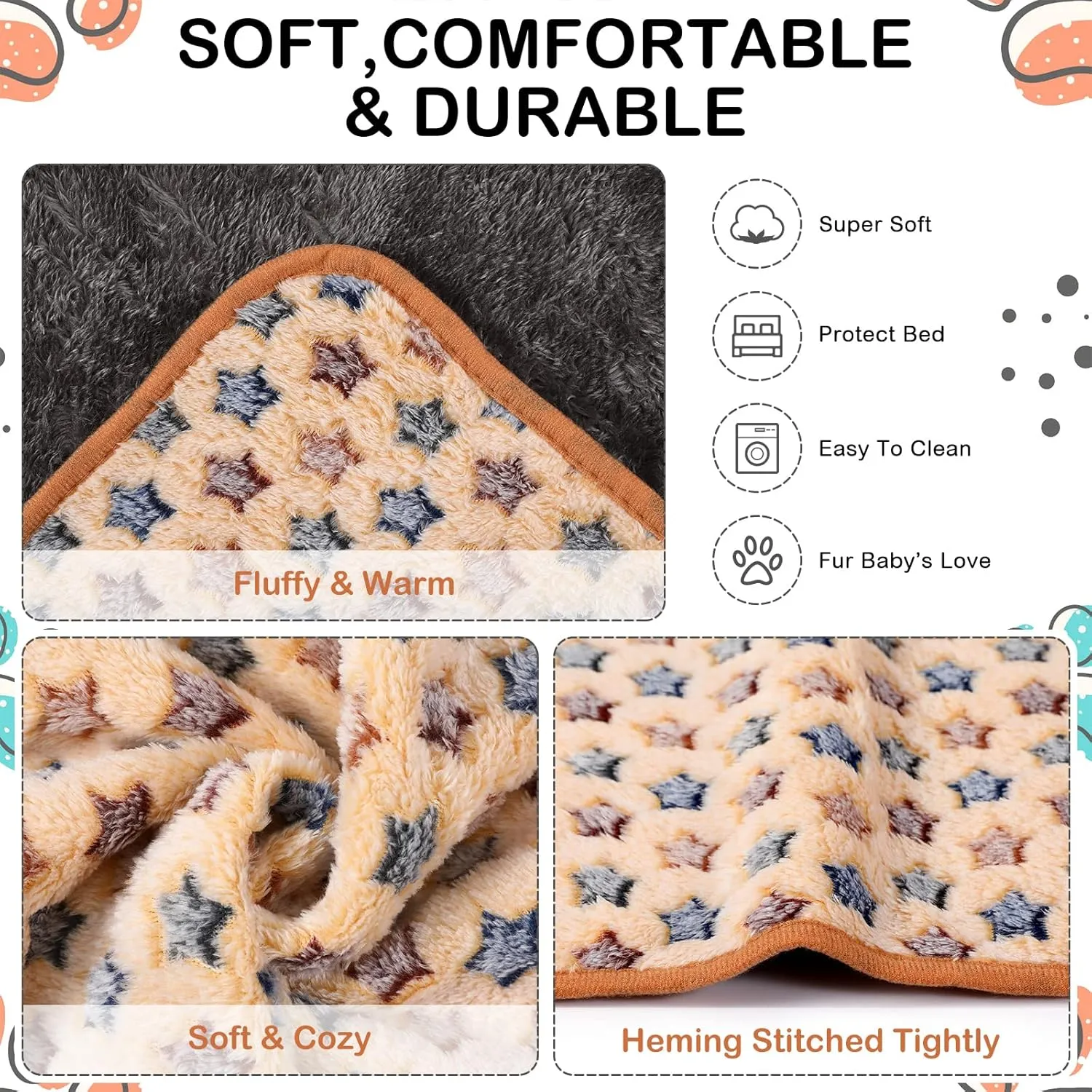 Tudomro 8 Pcs Guinea Pig Bedding Cage Liners Bulk Waterproof Blankets Small Animal Flannel Throw Bedding Absorbent Reusable Pet Pee Sleep Mat Pad Cover for Hamster Ferret (Star,16 x 24 Inch)