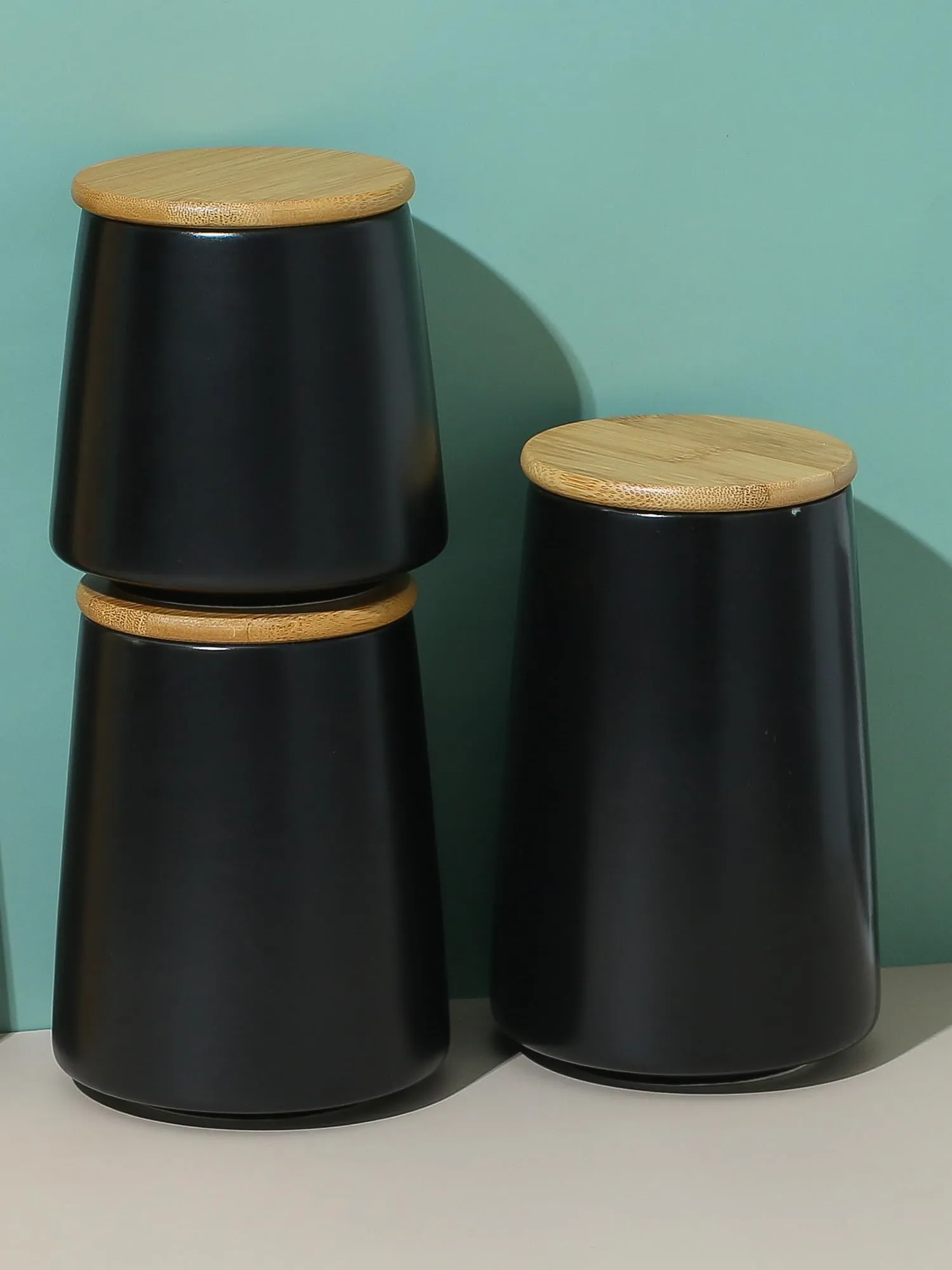 UMAI Ceramic Jar with Bamboo Lid | Kitchen Organizer Items and Storage | Multipurpose Airtight Container for Sugar,Salt,Snacks,Tea,Coffee|Kitchen Accessories Items| 500ml (Black)