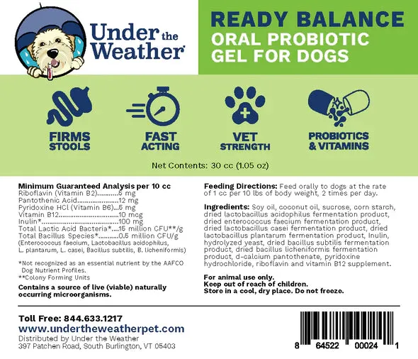 Under the Weather Ready Balance Probiotic Supplement for Dogs 30cc tube