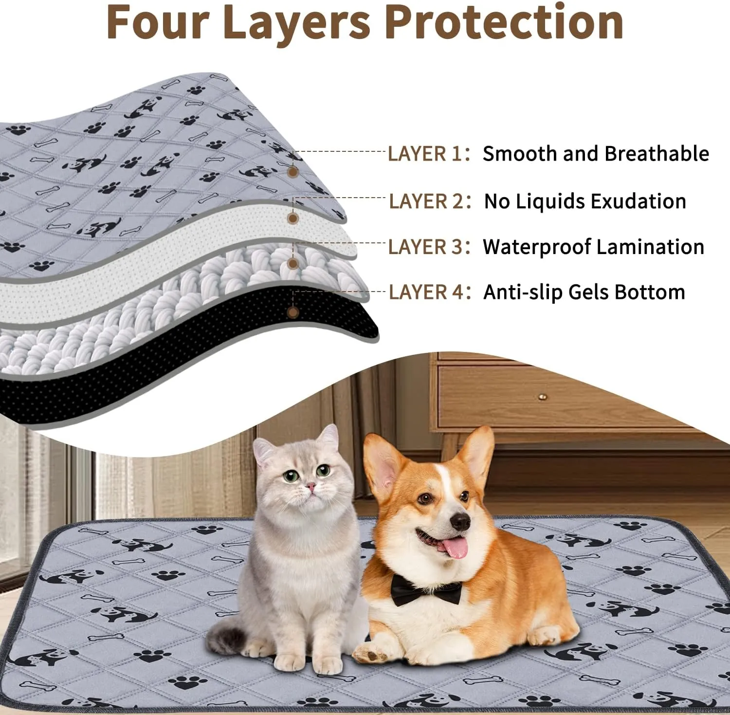 Washable Dog Pee Pads Reusable Puppy Training Pads Non-Slip Waterproof Potty Mat for Training, Travel, Whelping, Housebreaking, Incontinence (18x24 inch (Pack of 2))